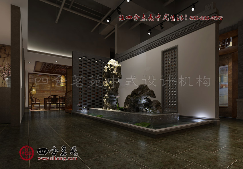 奇石景觀渲染中式庭院視覺體驗(yàn) 四合院中國(guó)式茶樓設(shè)計(jì)